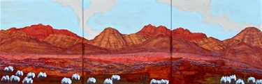 Jules Bulleid, Where Memory Settles in Stone , Acrylic, Charcoal and Pastel on Board, 2026, 300 × 900 × 30 mm. $2,900