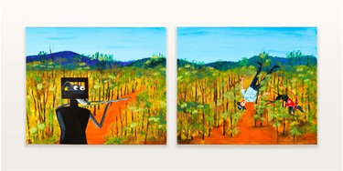Katrina Wheaton, Kelly Hound: The Last Run , Acrylic on Canvas, 2026, 500 × 1250 mm. $3,000