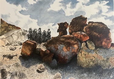 Mark Eggleston, Yalgoo Outcrop , Charcoal, Pastel & Watercolour, 2026, 830 × 630 mm. $1,850