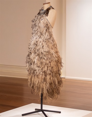 Maurizio Paul Hirmer, Plumage: Kalthi – Emu , Couture Garment and Wall-Based Textile Artwork, 2026, 960 × 1400 × 100 mm. $20,000