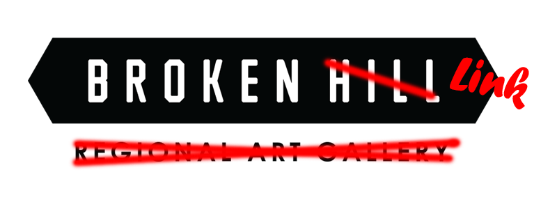 The Broken Hill Regional Art Gallery logo defaced to read as Broken Link