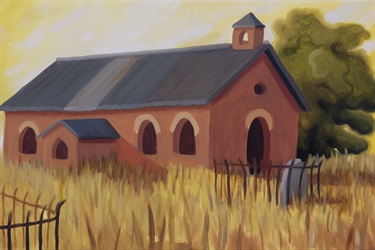 Max-Berry - Building with Yellow Sky And Gravestones, 72x48