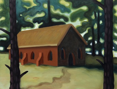 Max Berry - Red Building in Woods, 52x40